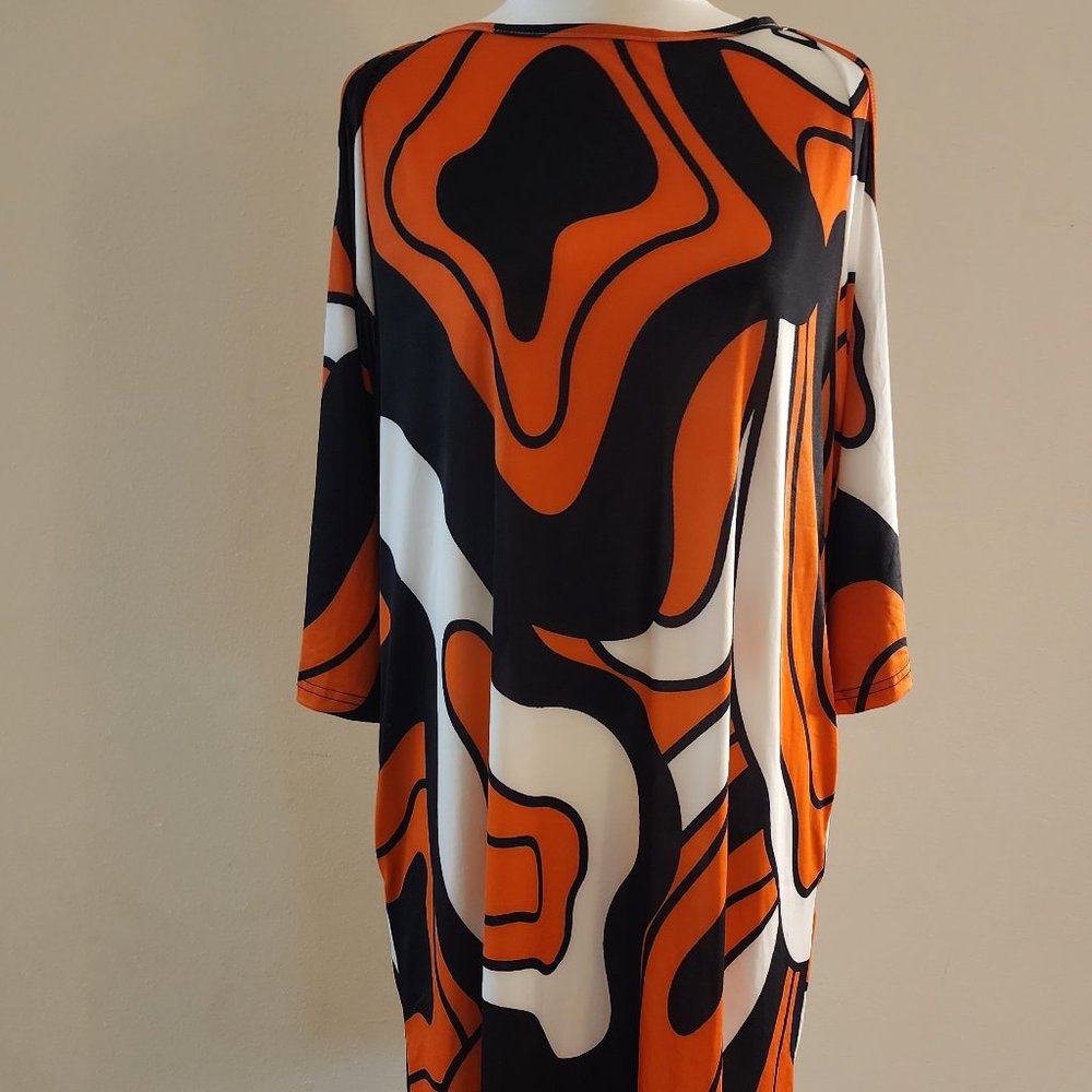 Bon Apple Tea Dress - Black & Orange Wave - Size XL
